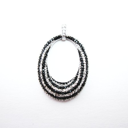 Black and Clear Oval Pave Cubic Zirconia Pendant - Click Image to Close